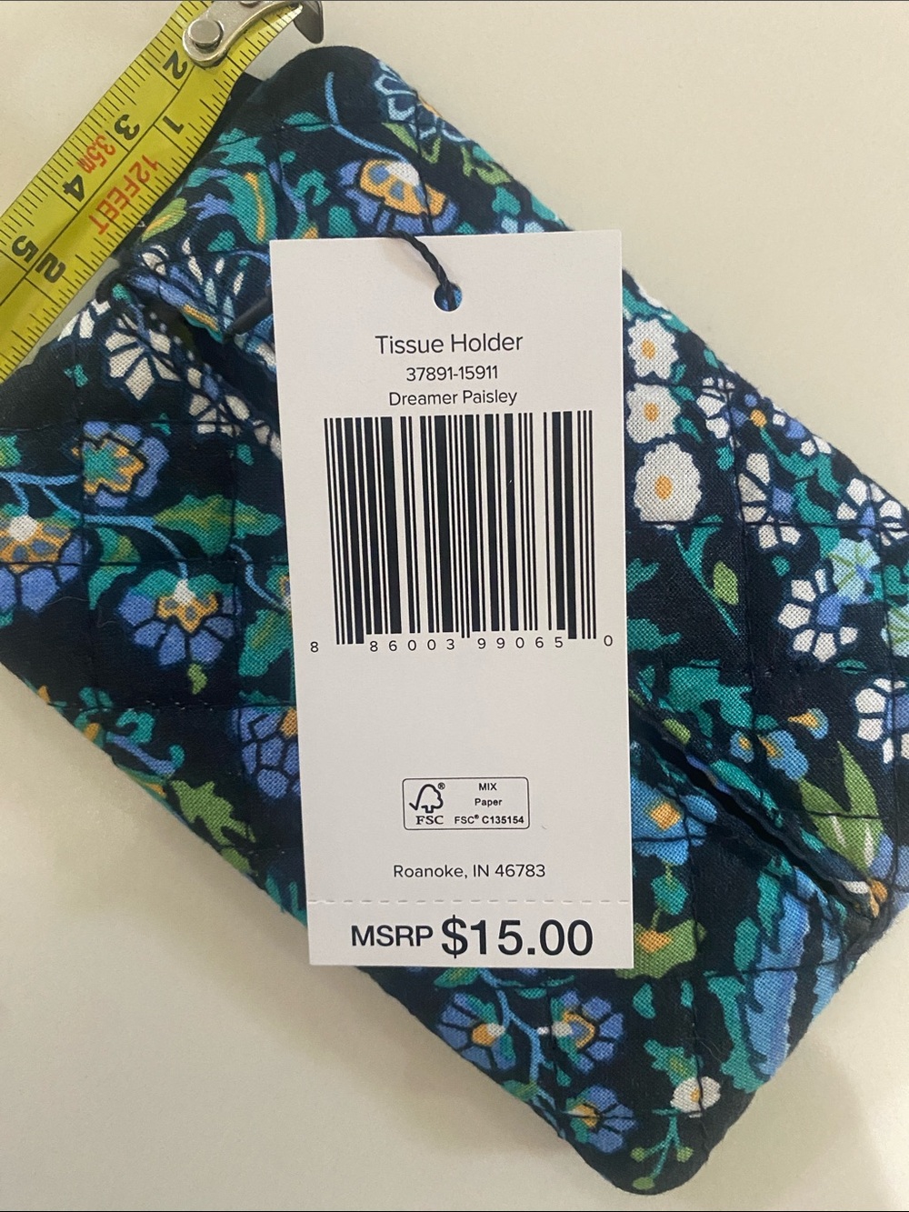 Vera Bradley Navy Floral Quilted Tissue Holder with Blue & Green Accents - Picture 4 of 5